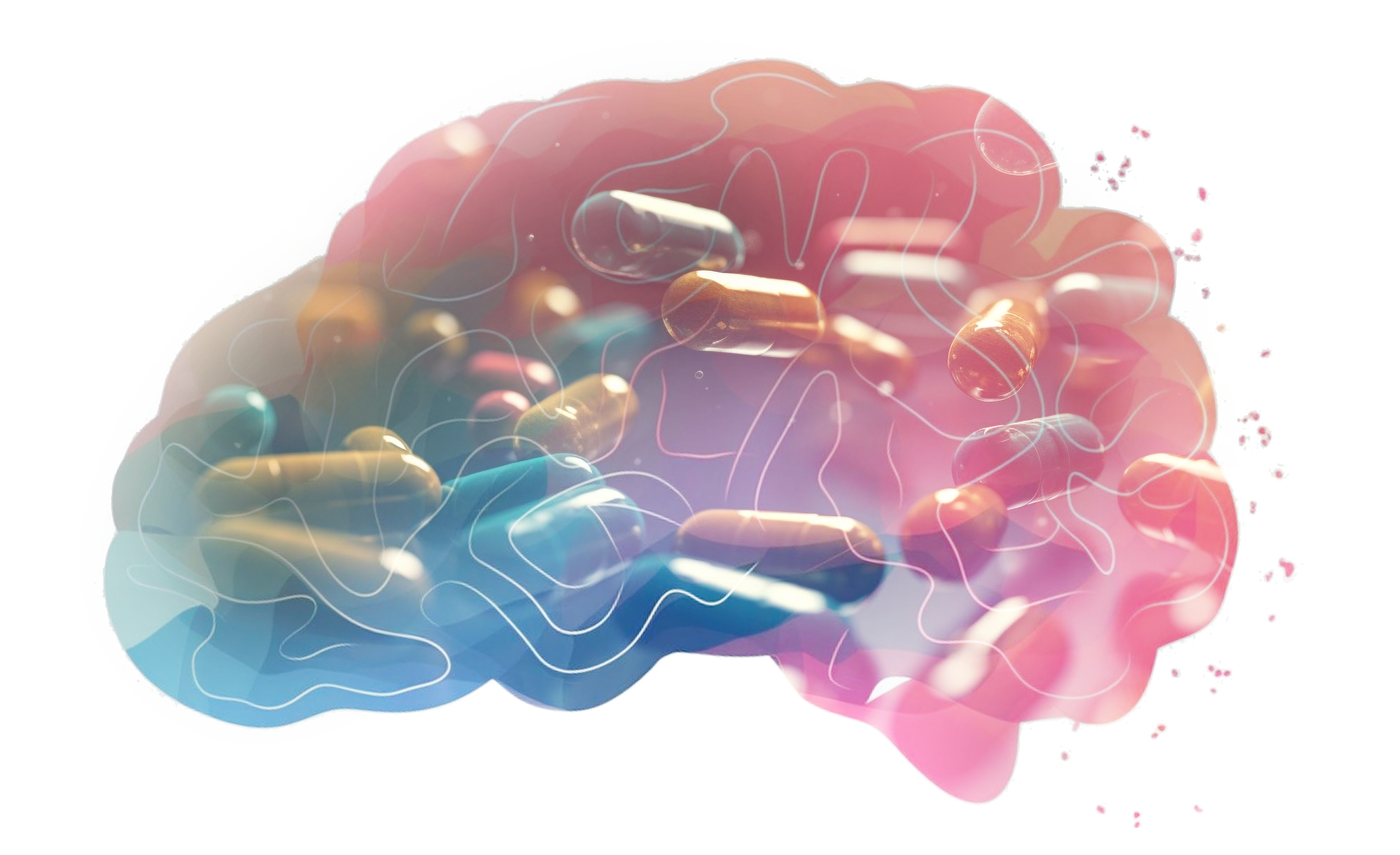 An abstract picture of a brain with pills