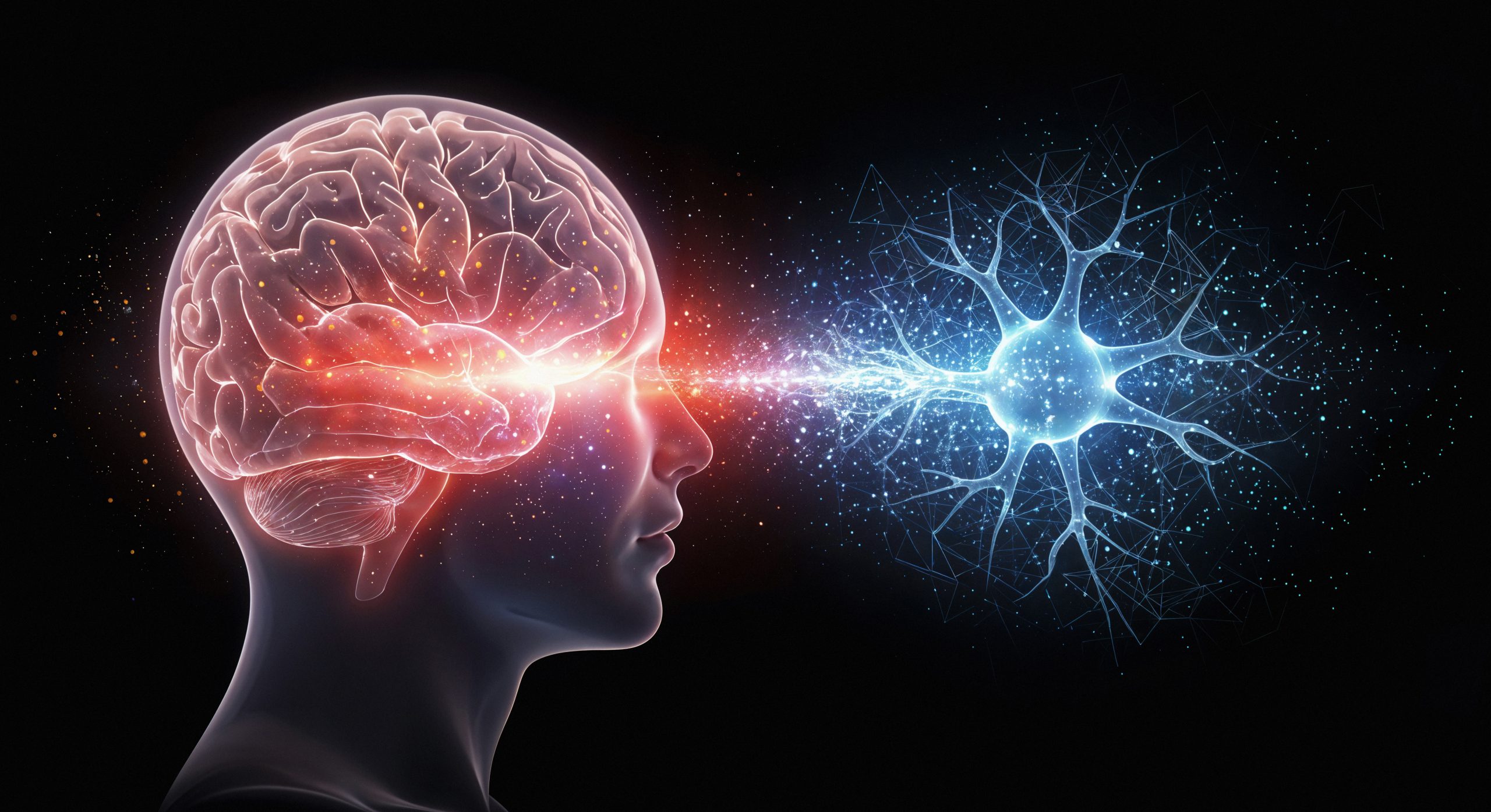 Graphic illustration of brain x-ray with a neuron outside forming connection