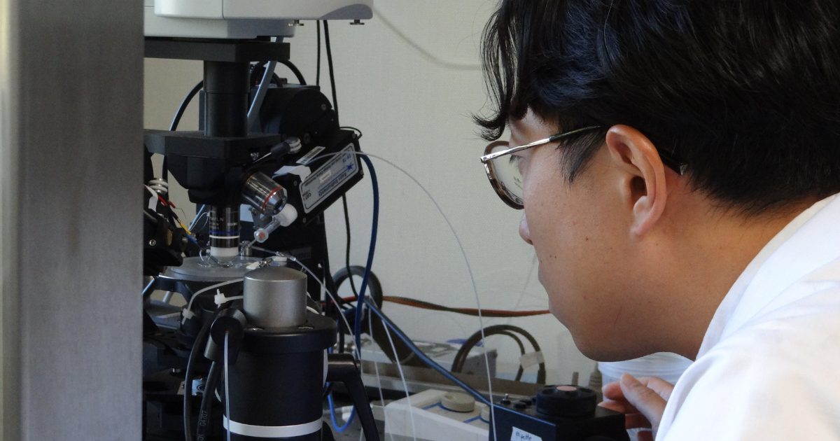 Man staring into a patch clamp machine